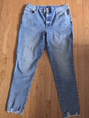 Express Skinny High Rise Flexx Hyper Stretch Raw Hem Jeans Vintage Wash Sz L